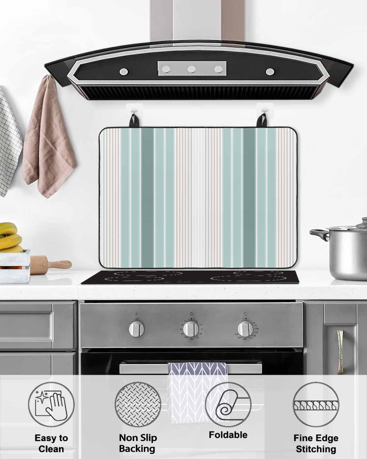 nqOlkjepod Large Induction Cooktop Protector Mat 31"x24", Teal Aqua Stripes Stove Top Covers for Electric Stove, Minimalist Abstract Vertical Lines Stove Burner Cover Mats, Glass Top Stove Cover