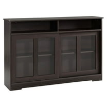 SAZYY Modern Kitchen Buffet Cabinet, Dark Brown Storage Sideboard with Sliding Glass Doors & Adjustable Shelf