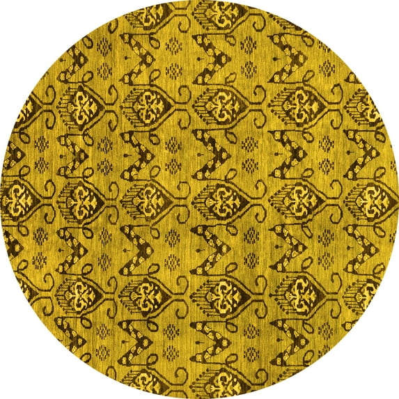 Ahgly Company Indoor Round Abstract Yellow Modern Area Rugs, 6' Round