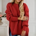 thumbnail image 4 of DHFJKG Oversized Knitted Sweaters For Women Long Sleeve Crewneck Pullover Side Slit Casual Warm Soft Loose Fit Textured-Knit Tunic Solid Color Stylish Tops, 4 of 6