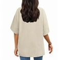 thumbnail image 5 of ABATAB Women Plus Size Cotton Linen Shirts Casual Lightweight Solid Color Tee Blouses Loose Fit Half Sleeve Collared Vacation Tops(4X-Large,Beige), 5 of 7