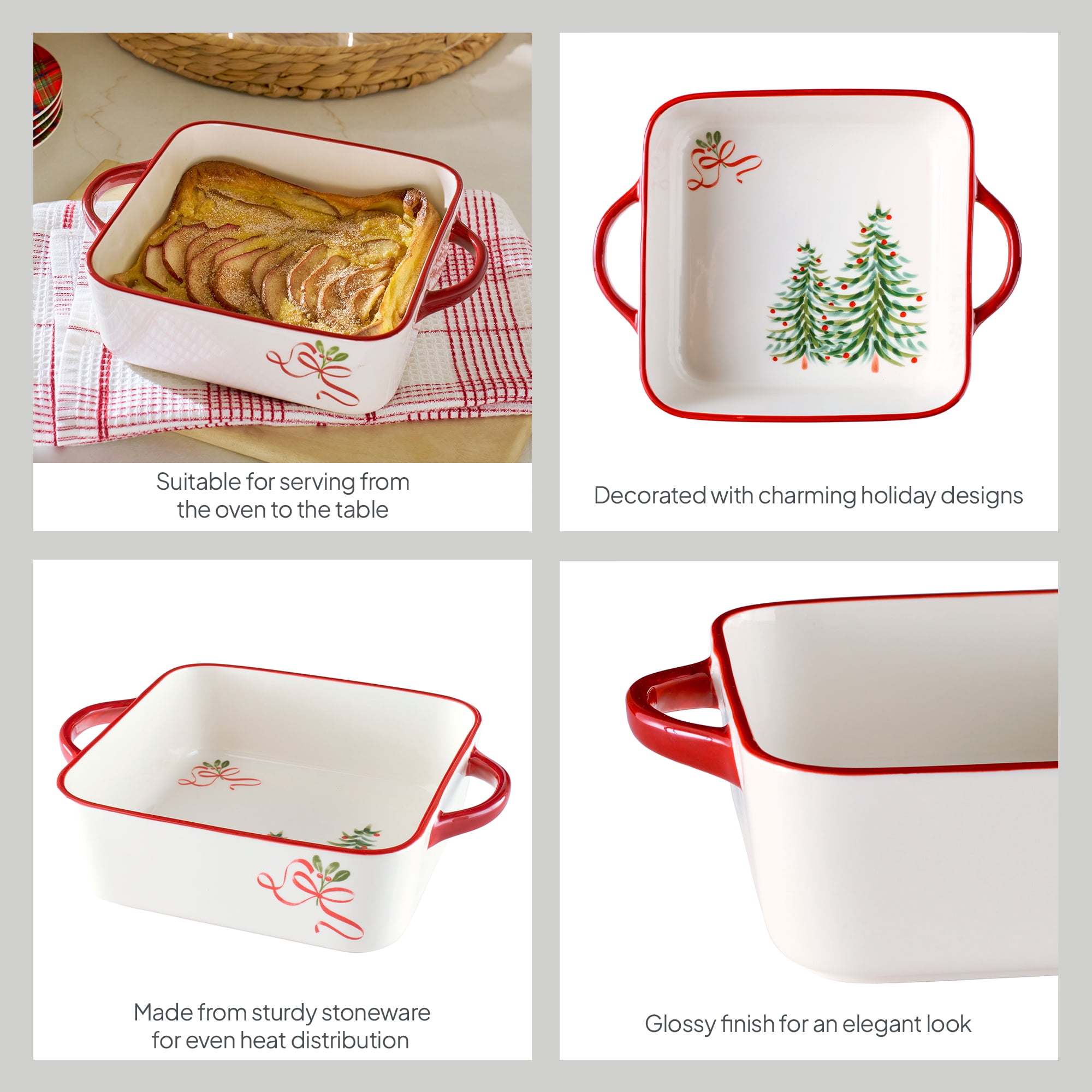 Better Homes & Gardens Holiday Pattern 8" x 8" Square Stoneware Baking Dish