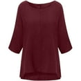 thumbnail image 3 of CHOK Soldes d'Hiver! Hauts pour Femmes Grande Taille Manches 3/4 Col Rond Volant Décontracté T-Shirts Amples Unis Été Automne Tunique Basique Chandail Blouses T-Shirts, 3 of 4