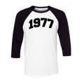 thumbnail image 1 of 1977 College Style Three-Quarter Raglan Sleeve Baseball Shirt Unisex X-Small White/Black, 1 of 5