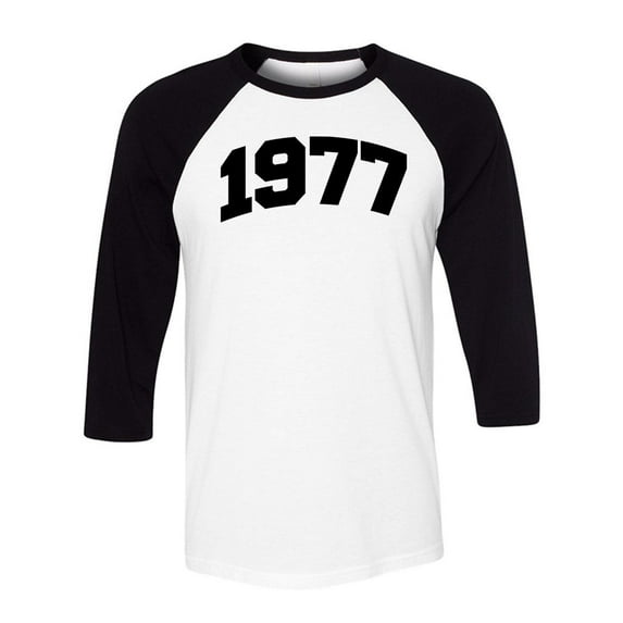 1977 College Style Three-Quarter Raglan Sleeve Baseball Shirt Unisex X-Small White/Black