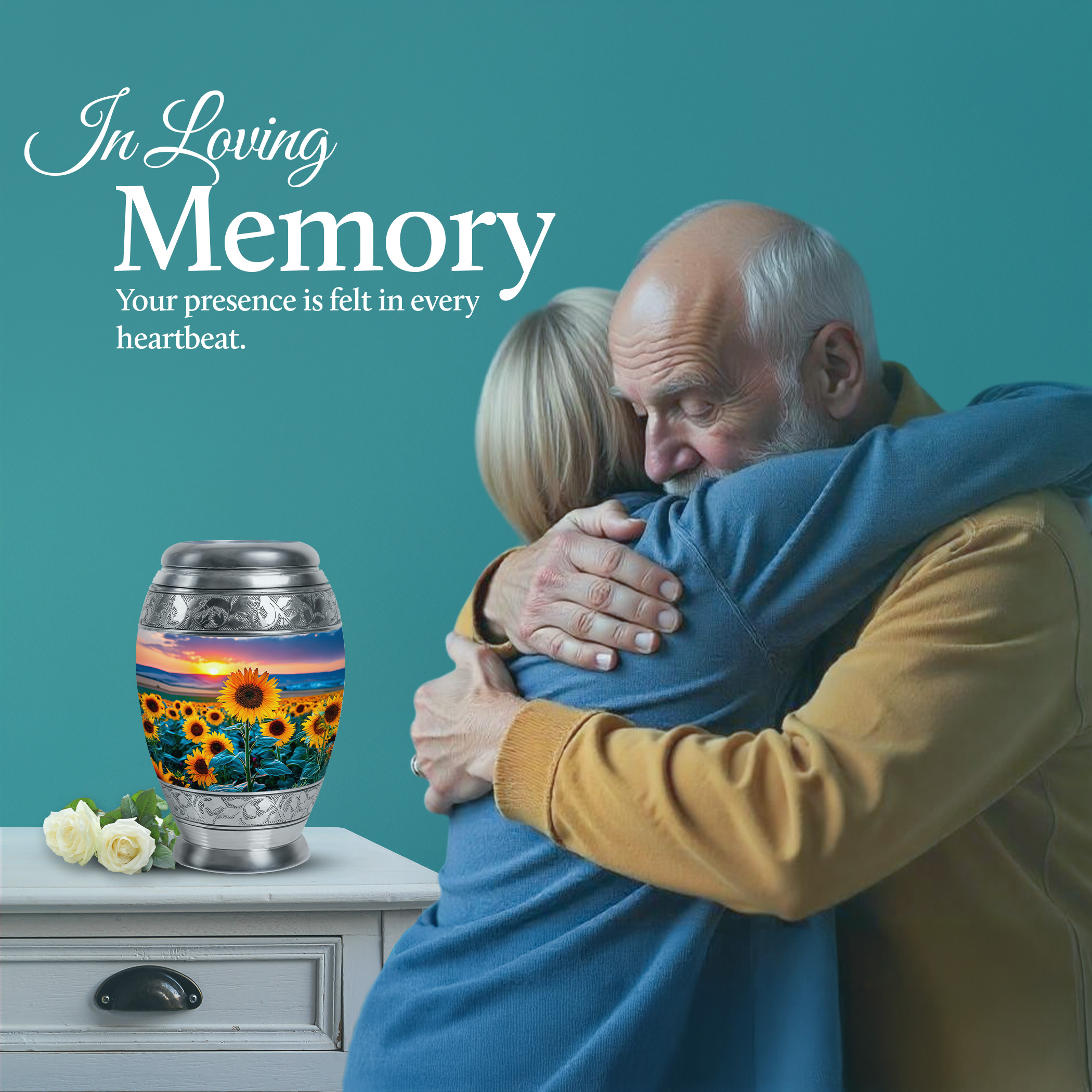 SABURIAL Sunflower Urn - Large Memorial Urn - Small Keepsake Urns For Human Ashes - Combo Of 10 Inch & 3 Inch - Mini Urns For Human Ashes Adult Male Burial