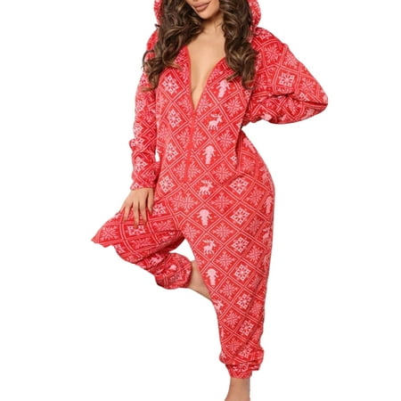 

Sunisery Womens Fleece Onesies Pajamas Jumpsuit Warm Sherpa Romper Xmas Sleepwear One Piece Zipper Hooded Playsuit Loungewear