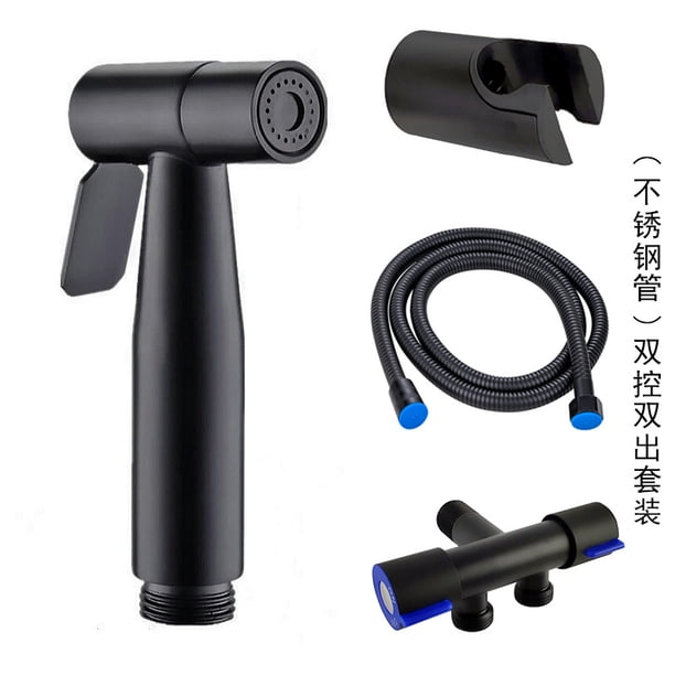 Juego de pistola rociadora para lavado de inodoro de acero inoxidable 304 negro sin perforaciones, boquilla presurizada, limpieza corporal, lavador de inodoro
