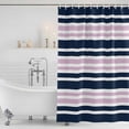 thumbnail image 4 of Navy Blue Pink Striped Waterproof Fabric Shower Curtain,Gradient Horizontal Lines Waterproof Fabric Shower Curtain for Bathroom Curtains Bathtubs Hotel Shower Curtains with 12 Hooks Standard 66x72, 4 of 8