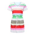 thumbnail image 4 of QUYUON Women Summer Casual Striped Dress Tie Waisted V-Neck Short Sleeve Bodycon T Shirt Short Mini Dress with Pockets Night Out Club Dress Beach Sundresses Pencil Dresses, Red XL, 4 of 5