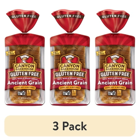 (3 pack) Canyon Bakehouse Ancient Grain Gluten Free Bread, 100% Whole Grain Sandwich Bread, Fresh, 15 oz