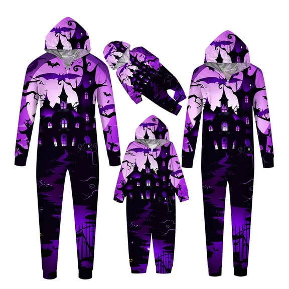 Wyobmus 2024 Halloween Pajamas for Family Matching Cute Long Sleeve Couples Soft Sleepwear One Piece Funny Halloween Pjs Sets for Dad