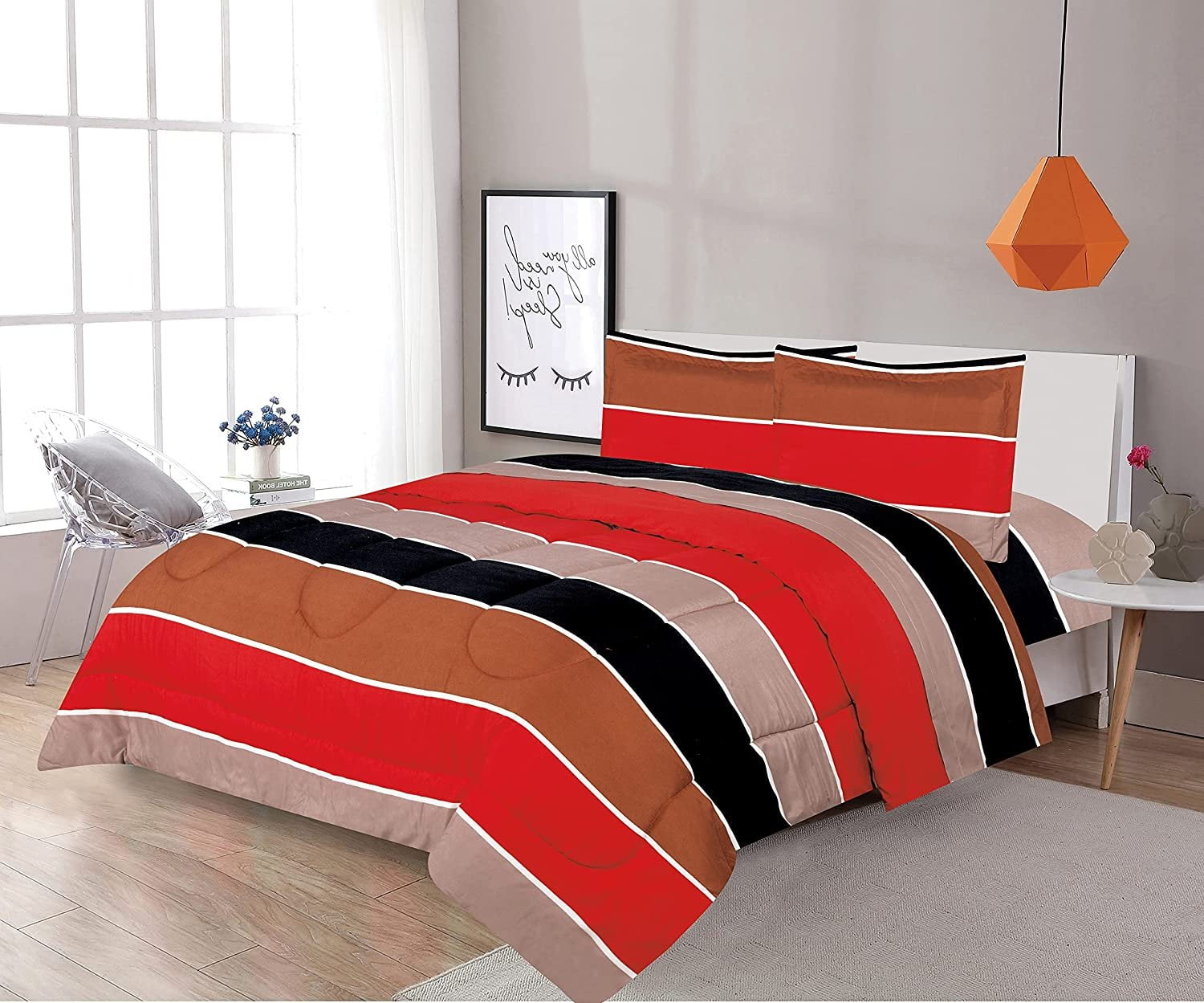 Sapphire Home 3 Piece Full Size Comforter Set Bed in Bag with Shams