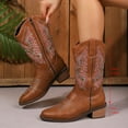 thumbnail image 6 of UngA Cowboy Boots for Women Square Toe Cowgirl Boots Embroidered Mid Calf Western Boots Fashion Dress Low Chunky Heel Boots for Theme Party Country Concert Brown,Size 8, 6 of 7