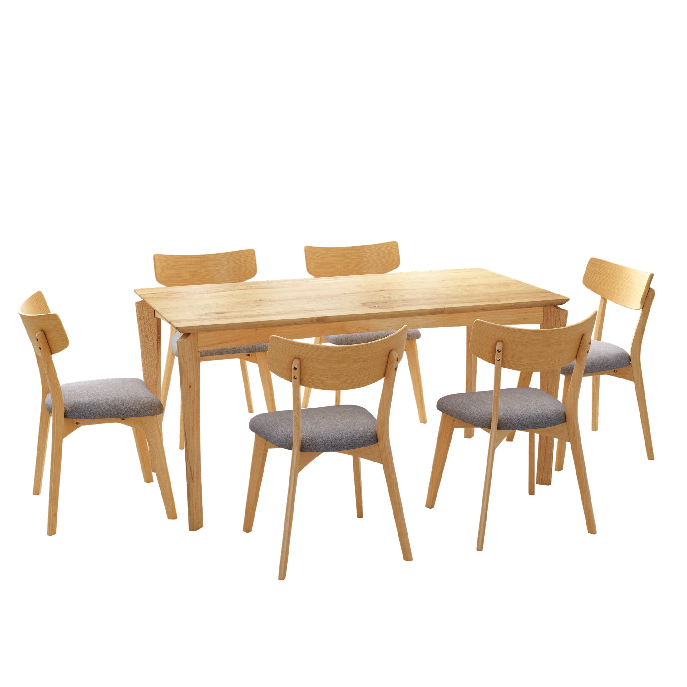 Christopher Knight Home Mid-Century 7 Piece Dining Set, 59" Wood Table and Upholstered Chairs, Dark Gray+Natural