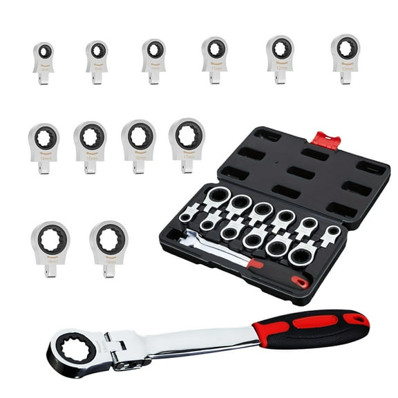 12 in 1 Exchangeable RatchetWrench Metric & SAE 8-19mm Flex Head Combination Wrench Sets for Auto, Mechanic Tools for Men Gifts