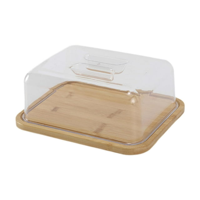 simhoa Cake Platter, Bamboo Dessert Stand with Clear Lid, Acrylic Cover Rectangular Cake Stand Cheese Board for Candy Butter Dessert L