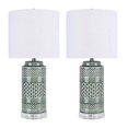 thumbnail image 1 of 21" Soft Teal Ceramic Table Lamp w/ Cylindrical Base & Off-White Linen Shade (Set of 2), 1 of 4