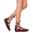 thumbnail image 2 of New Breckelles Ava-01 Women Leatherette Lace Up Ankle Wrap Ballet Flat, 2 of 3