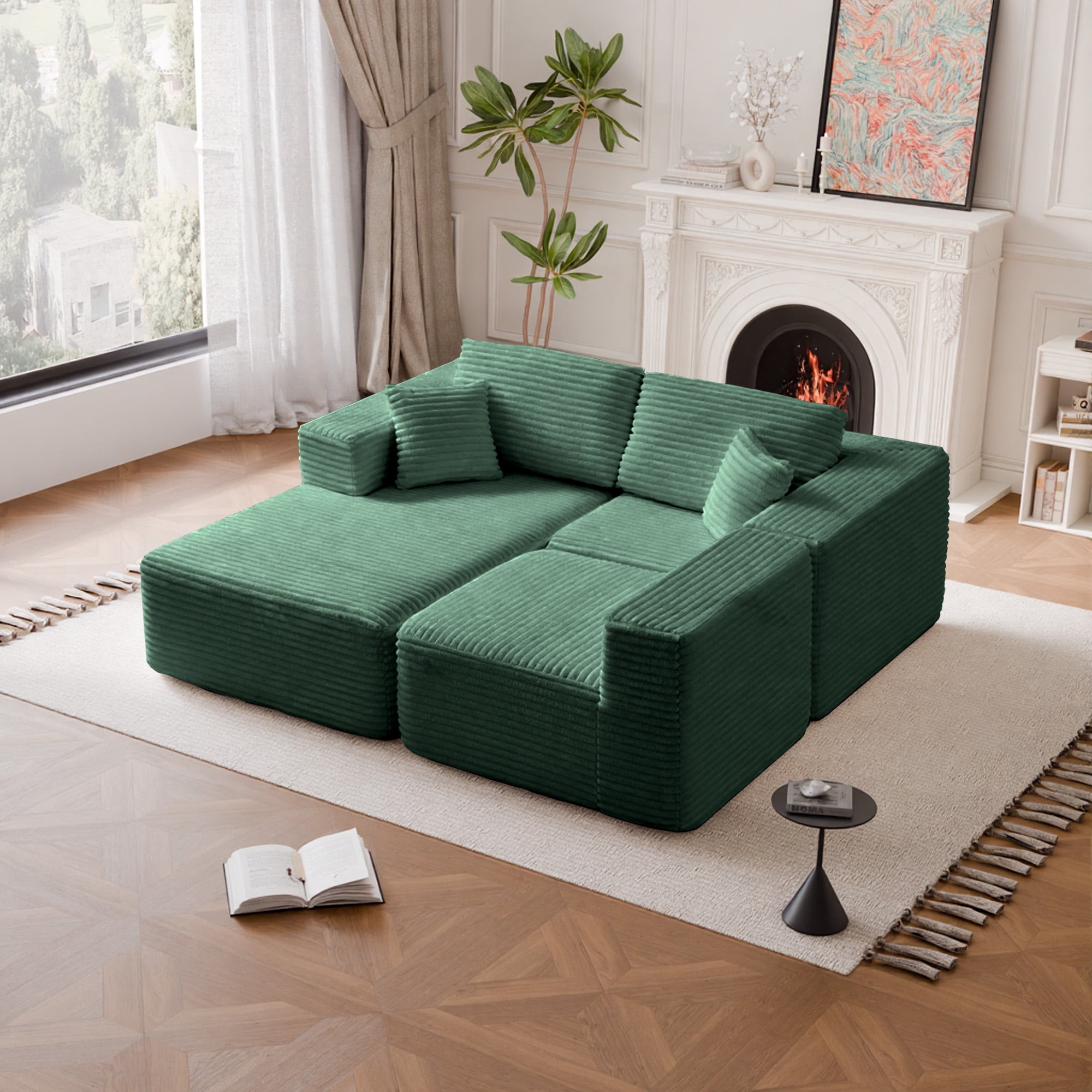 MAYEERTY Modern Corduroy Modular Sectional Sofa - Boneless Couch for Apartment, 104"W x 67"D Green