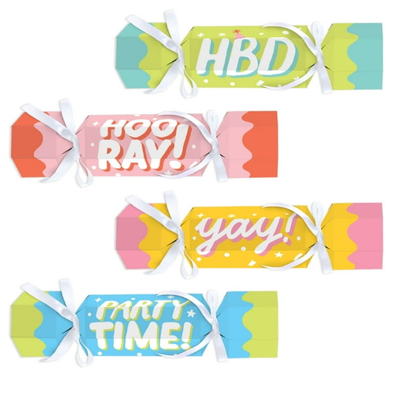 Big Dot of Happiness Party Time - No Snap Happy Birthday Party Table Favors - DIY Cracker Boxes - Set of 12