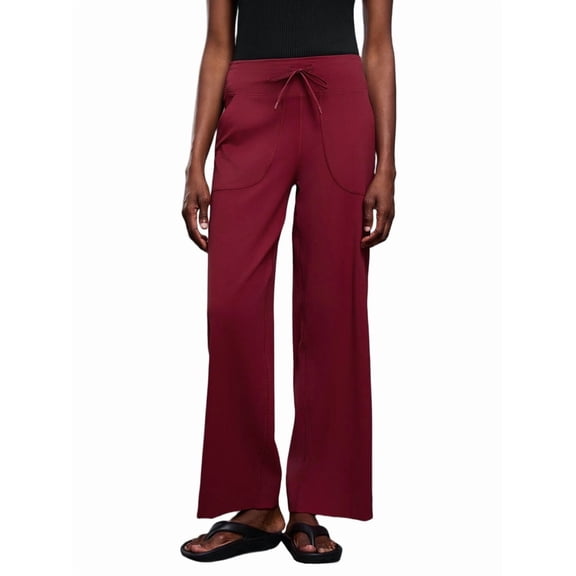 Women'S Comfortable Wide Leg Pants Big Pocket Fitness Yoga Pants Sports Casual Pants Red S