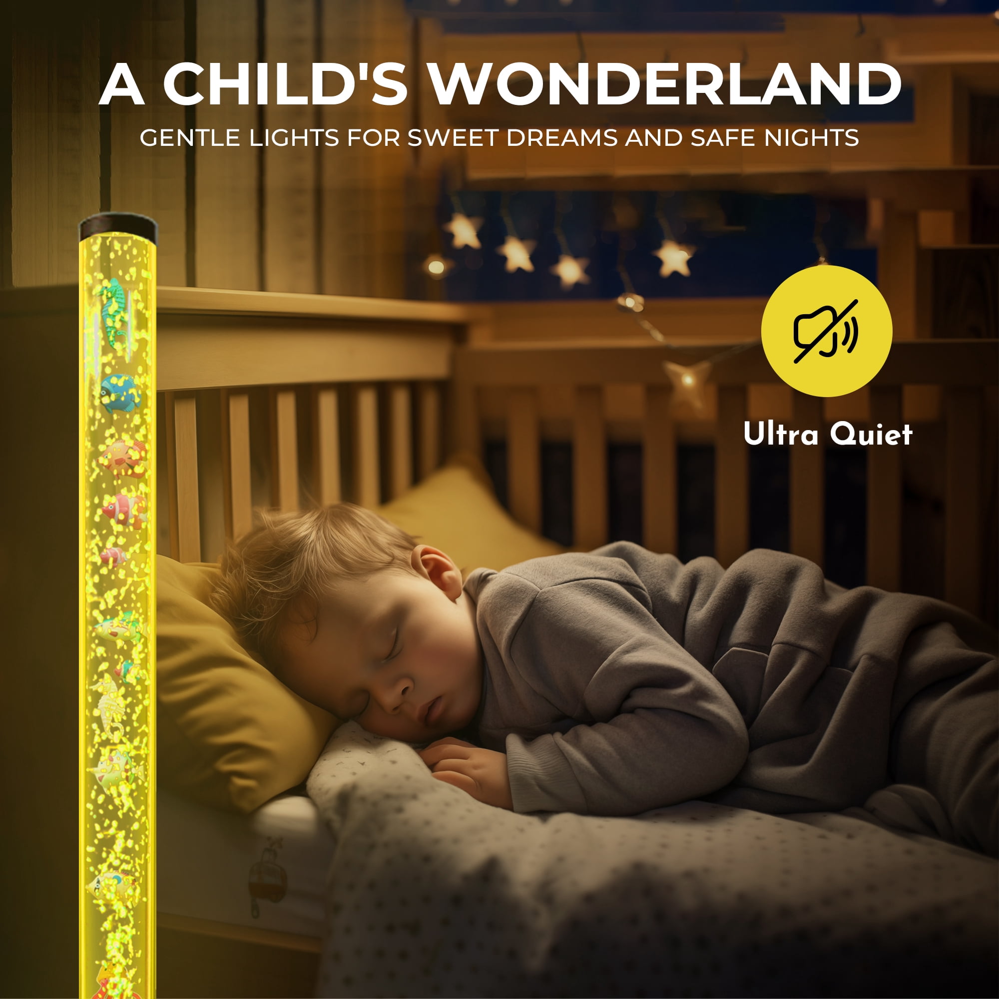 Brewish 4FT Sensory LED Water Bubble Tube Lamp with 16 Color Changing Night Light Effects, Fake Aquarium Tank & Gift for Kids, Autism, Remote Control & 12 Fishes
