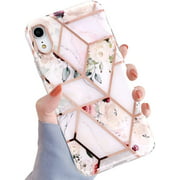 A-Focus Compatible with iPhone XR Case Shiny Flower for Girls Women, Luxury Bling Stylish Bronzing Geometric Marble
