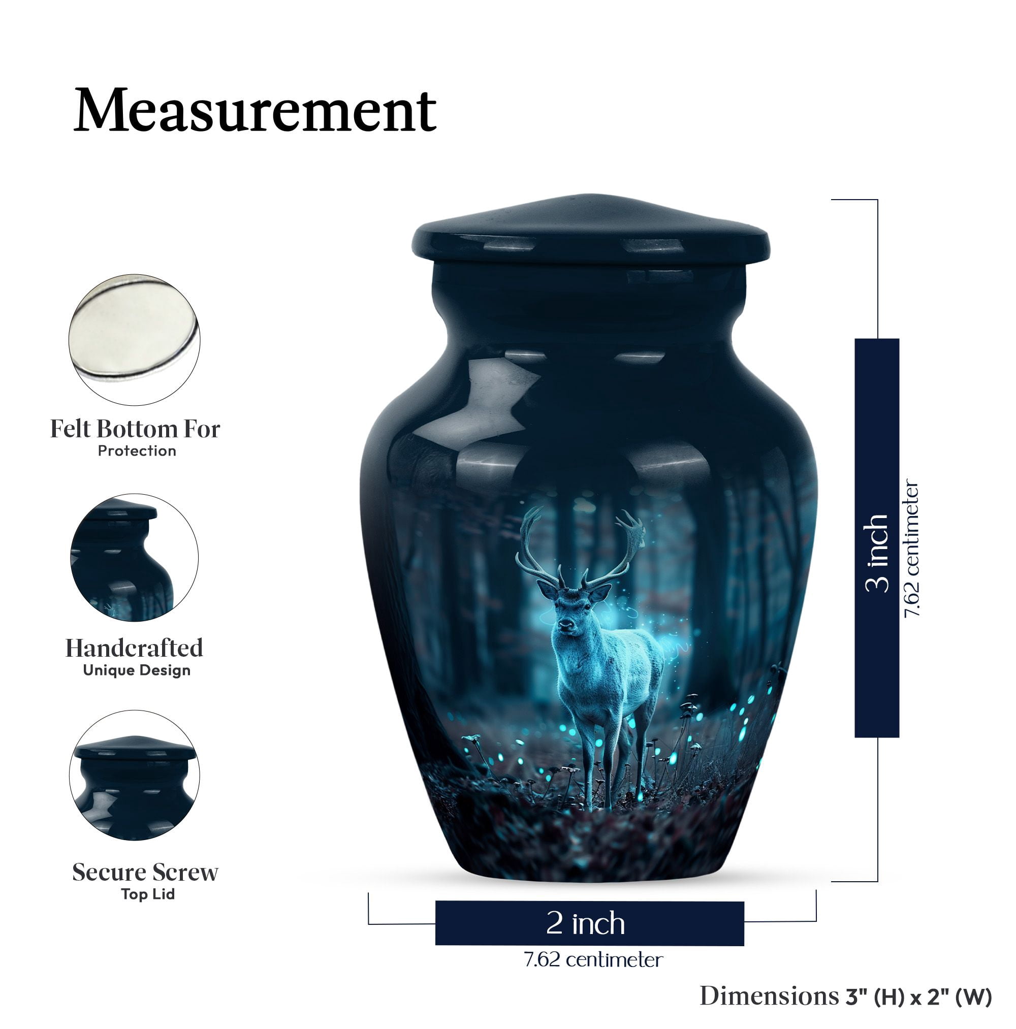 KARYLIZ Small Deer Urn - Blue Funeral Urns For Adult Ashes Women - Cremation Urns for Human Ashes Adult Male & Father - Adult Funeral for Human Ashes Women - Cremation Urns for Men Ashes 3 Inch