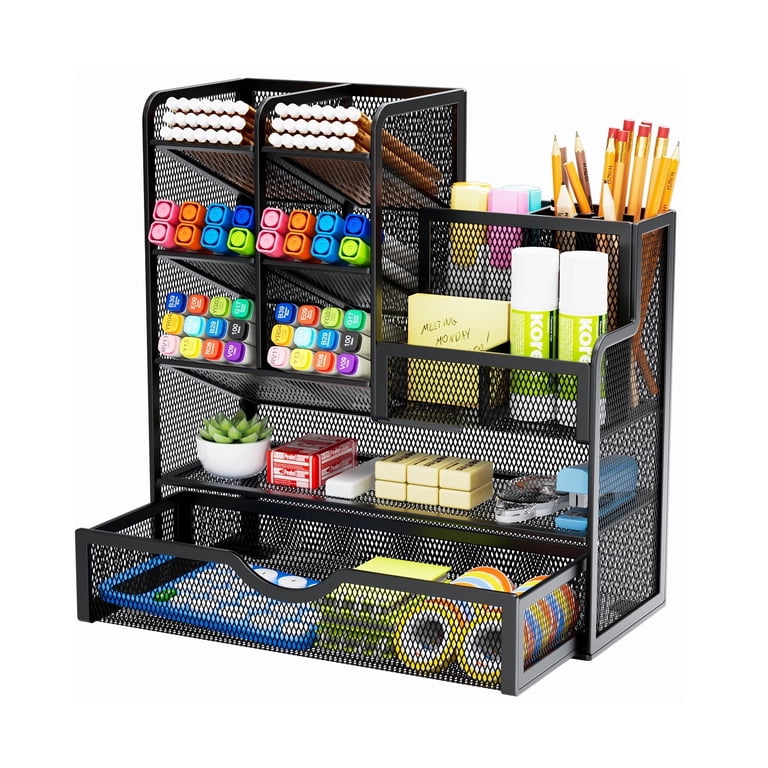 Marbrasse Mesh Pen Holder, Desktop Organizer with Drawer photo 1