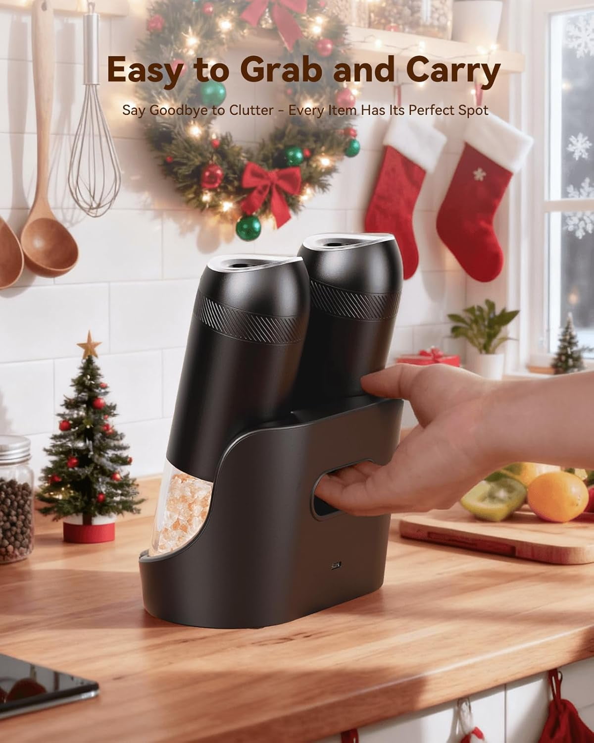 WONMAKE Gravity Electric Salt and Pepper Grinder Set with Charging Base, rechargeable salt  grinder