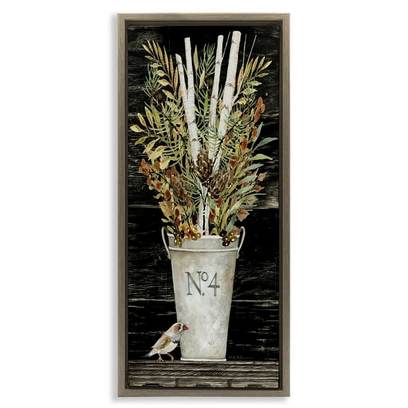 Stupell Industries Rustic Forest Greenery Bouquet Botanical & Floral Painting Brown Floater Framed Canvas Art Print Wall Art, 15 x 31
