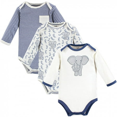 UPC: 0660168667394 | Touched by Nature Organic Cotton Long-Sleeve Bodysuits 3pk Elephant 0-3 Months