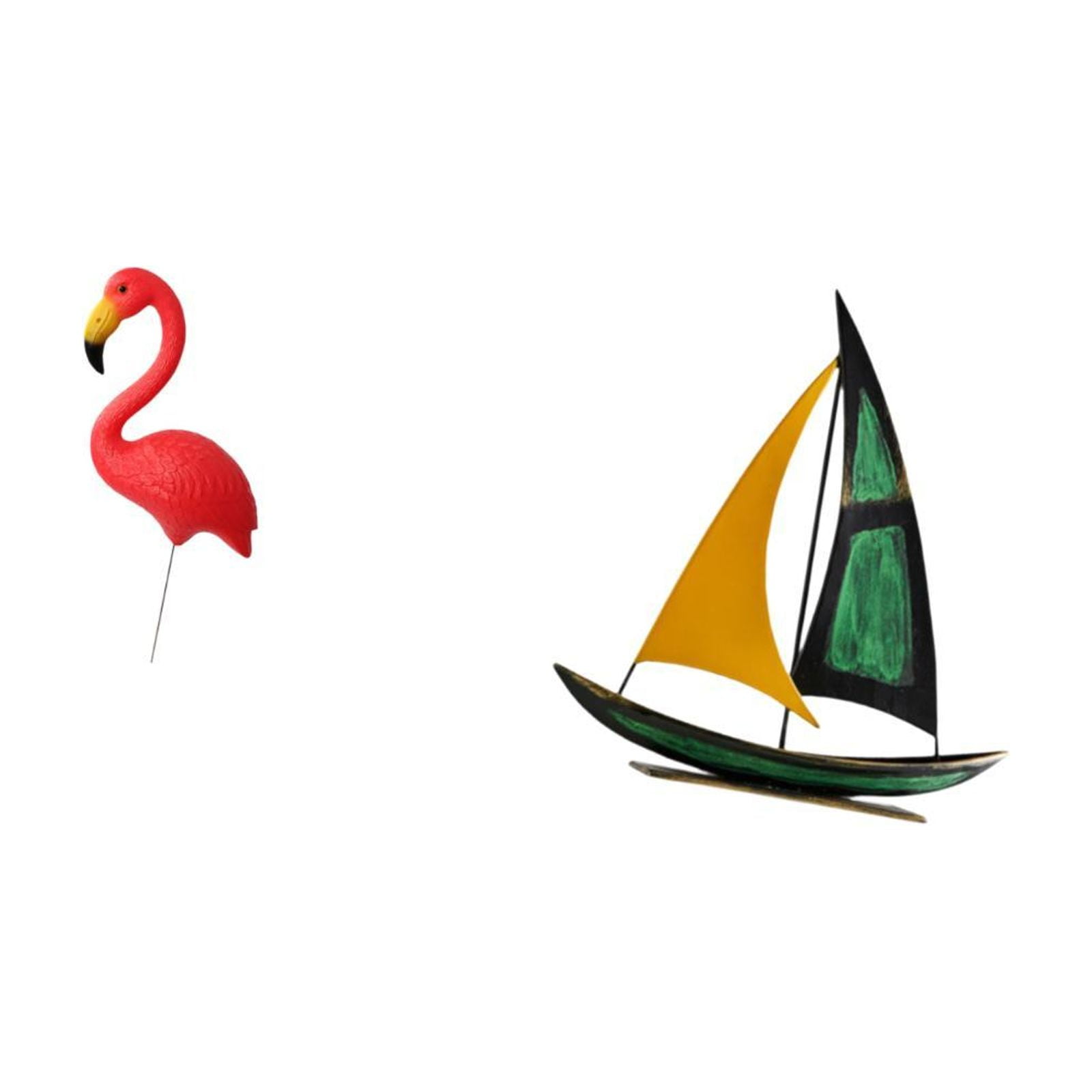 simhoa Flamingo Garden Stake Sculpture and Iron Sailboat Tabletop Ornament Decorative Figurine for Holiday Spring Fairy Garden Yard Art Centerpiece