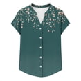 thumbnail image 5 of Maqroz Womens V Neck T Shirts Trendy Short Sleeve Button Down Loose Fit Floral Printed Summer Vacation Hawaii Tops Casual Blouses 2026 Green XL, 5 of 5