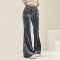thumbnail image 6 of Velvet Pants Women Lounge Comfy Womens Velour Flare Pants Casual Pants Wide Leg High Waisted Drawstring with Pockets, 6 of 7