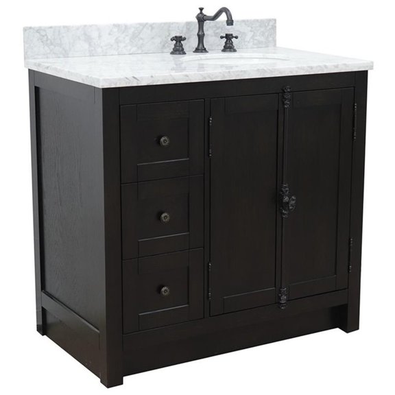 Plantation 37" Solid Wood Vanity with Right Oval Sink in Brown/White