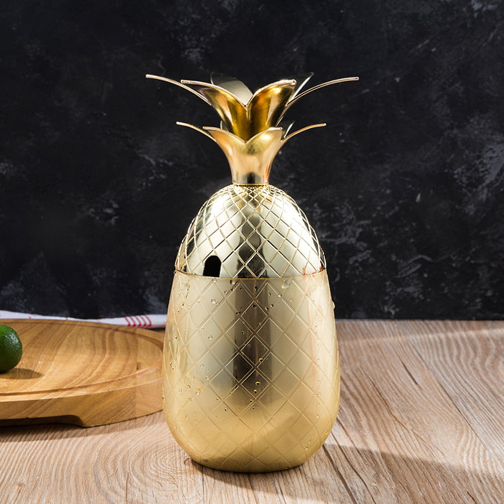 Pineapple Shape Cocktail Mug Stainless Steel Beer Drinking Cup Bar kit Gold 