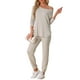 thumbnail image 2 of Conjunto de lounge para mujeres INSPIRE CHIC, sudadera con jogger, manga larga, cuello redondo, pijama de punto, traje de entrenamiento 2XL color caqui, 2 of 5