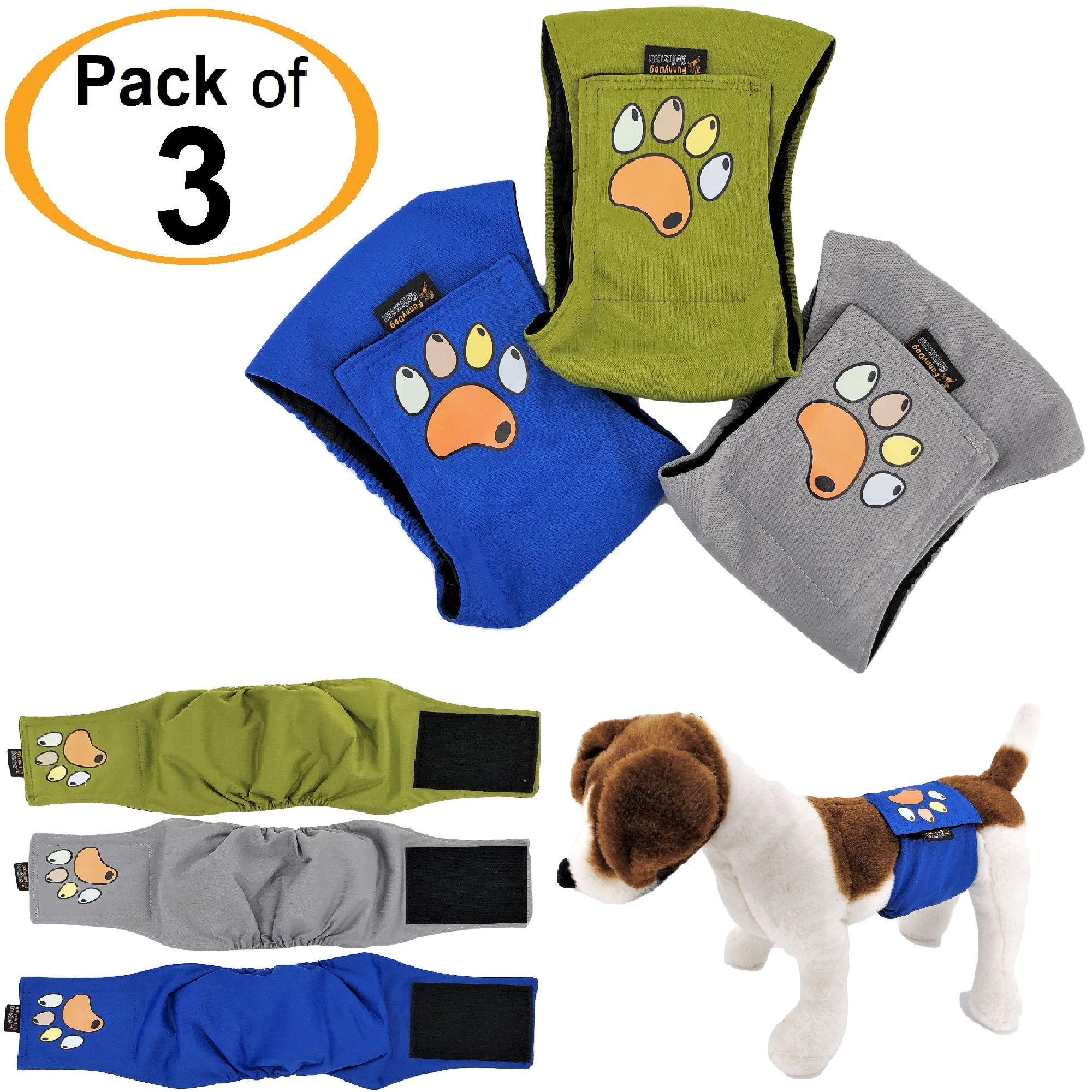 Pack of 3 Male Dog Diapers Belly Band Wrap Waterproof Leak Proof Washable