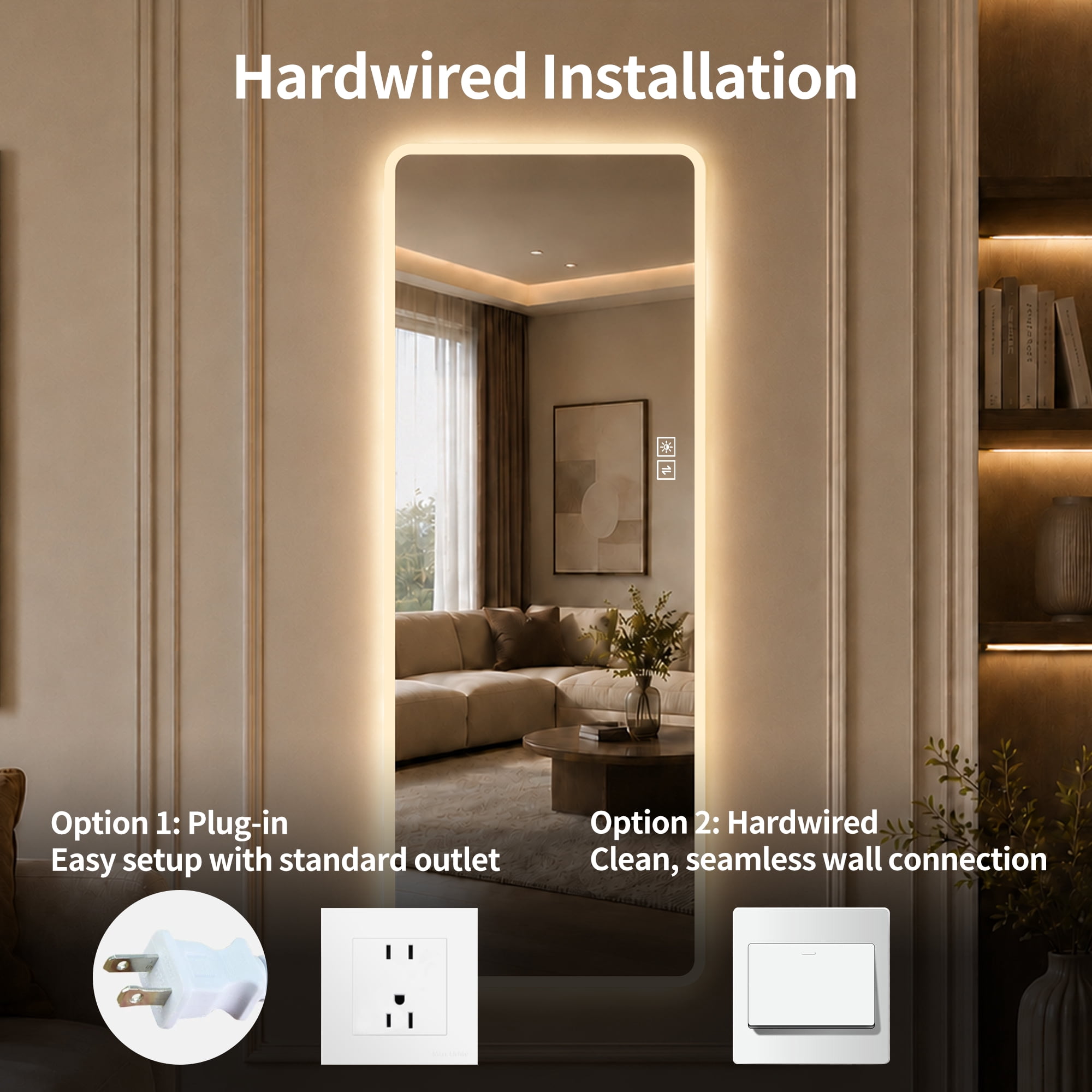 Full Length LED Mirror 65 x 21 Inch, Wall Mounted Vanity Mirror with Dimming Light and Anti-Oxidation Glass, Bedroom and Dressing Room Mirror, Clear