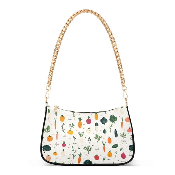 FORMRS Womens Shoulder Bag with Chain Strap Clutch Purse Cute Tote Handbag, Beige Vegetables Pattern