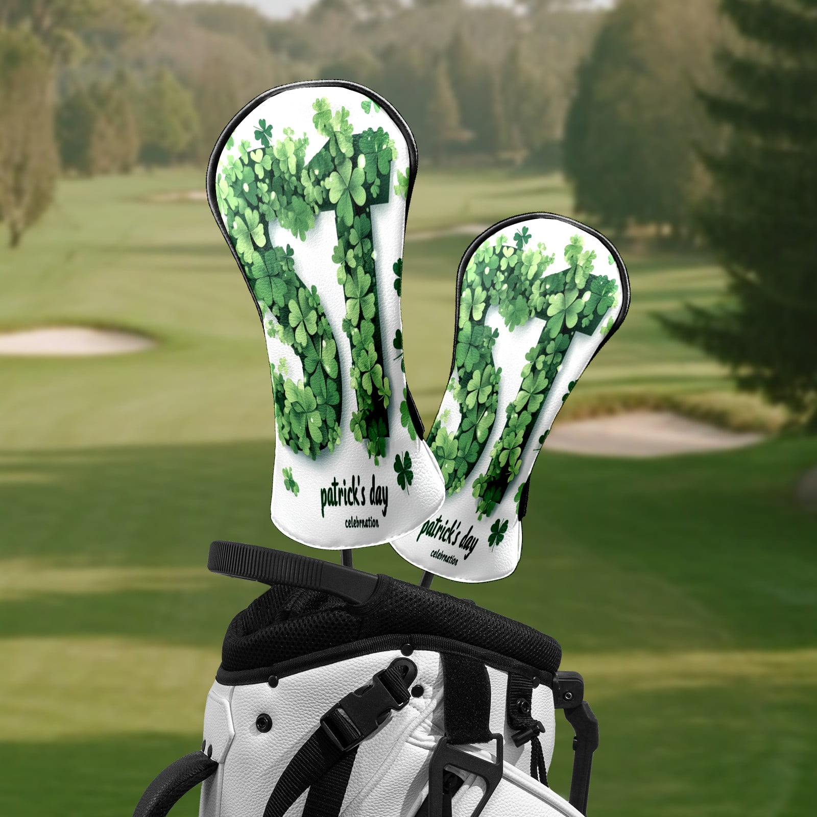 Golf Club Head Covers Clover-Styled "ST" Patrick's Decor Waterproof Leather Golf Head Covers for Men Women Driver Head Cover Fairway Headcover for Golf Lovers