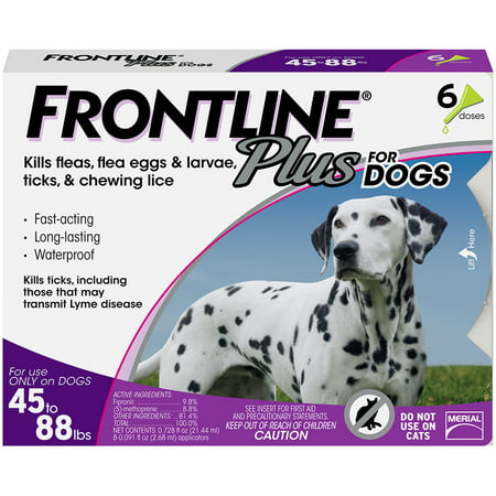 FRONTLINE Plus for Large Dogs (45-88 lbs) Flea and Tick Treatment, 6 (Best Flea And Tick And Heartworm Prevention For Dogs)