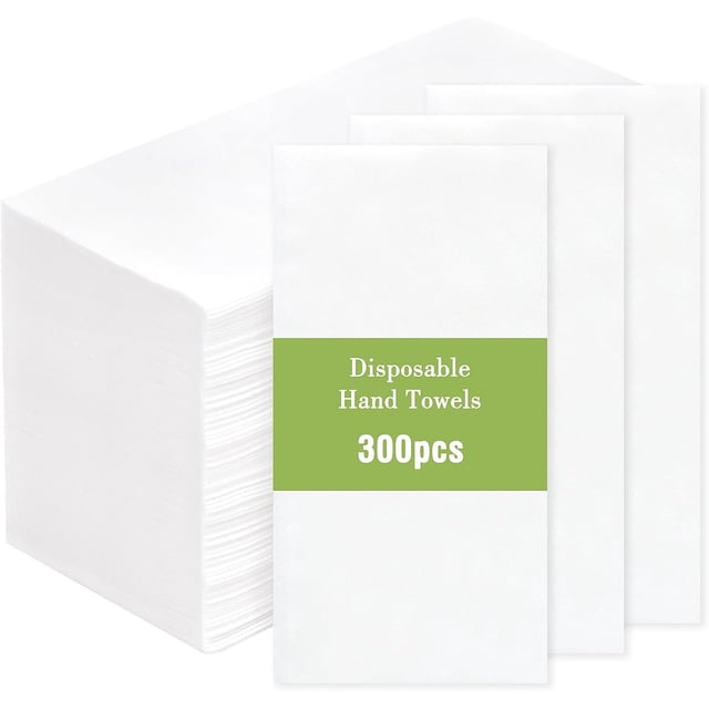 Paquete de 300 toallas desechables de tacto de lino – Toallas de mano similares a tela, servilleta de papel suave y absorbente para baño, cocina o evento