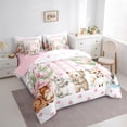 thumbnail image 3 of Manfei Kawaii Bear Fox 7pcs Bedding Comforter Set,Wild Reindeer Rabbit Queen Bedding Sets,Pink Flower Floral Queen Sheet Sets For Girls Teens,Microfiber Bedroom Decor Reversible, 3 of 8
