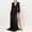 Black, variant on Women's 2-Piece Maxi Dress Set Deep V Neck Long Sleeve Bodysuit with Asymmetrical Tiered Tulle Ruffle High Slit Train Skirt