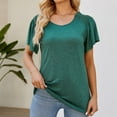 thumbnail image 3 of Scyoekwg Women's Tunic Tops Solid Color Round Neck Summer Tunic Tops Loose Short Sleeve Shirts Lightweight Dressy Casual Blouses Trendy Blouses (Army Green,M), 3 of 8