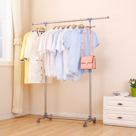 Ollieroo Stainless Steel Telescopic Rolling Garment Rack Clothing Rack (Single Rail)