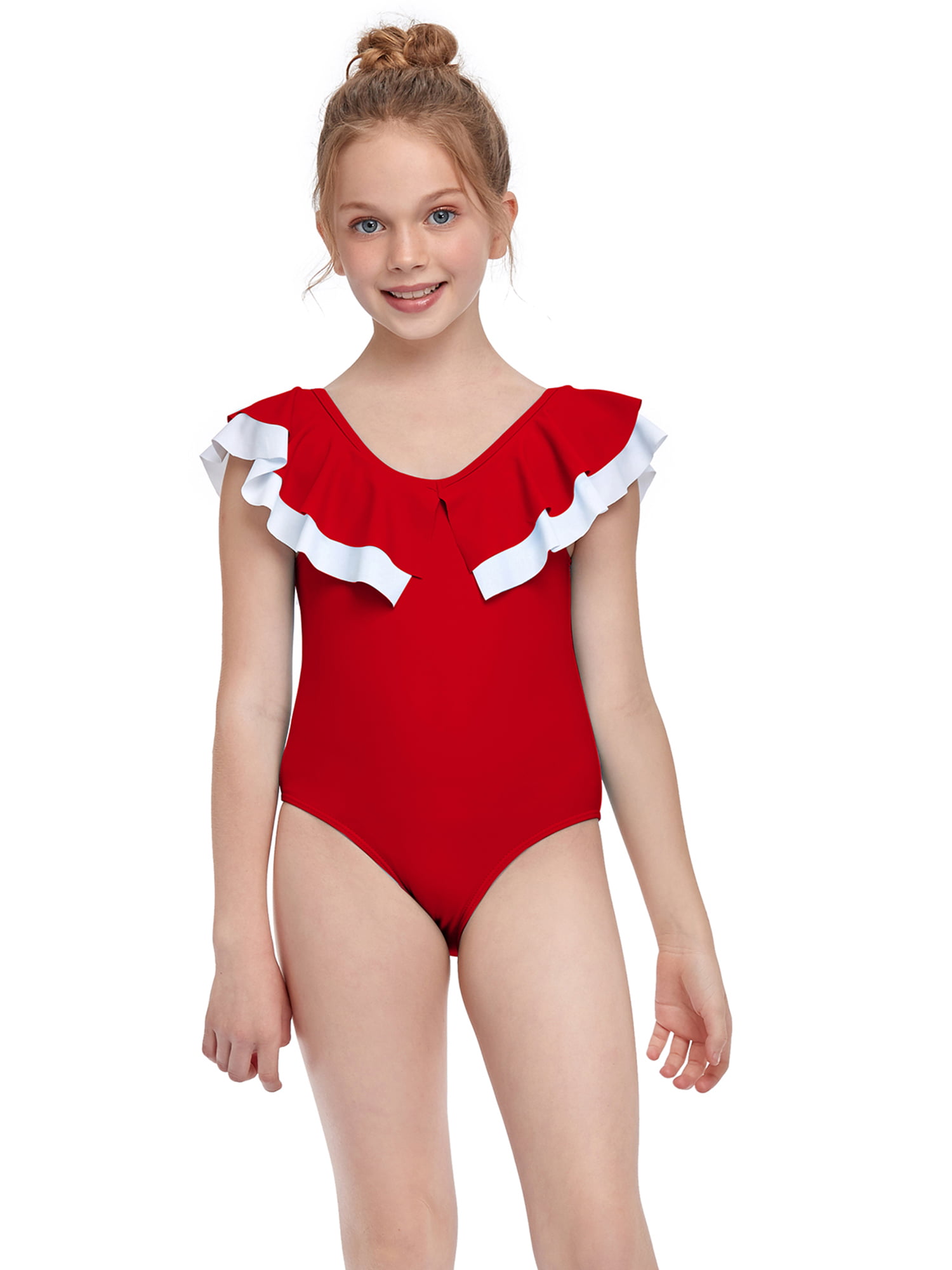 Lamuusaa Baby Kid Girls One-Piece Swimwear Cartoon Sleeveless Swimsuit Beachwear Ruffle Bathing Suit Summer Beach Clothes 